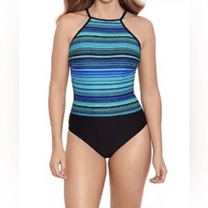 Women's Sail Away Swimsuit Blue Black Stripe One-Piece Swimming Suit Size Small
